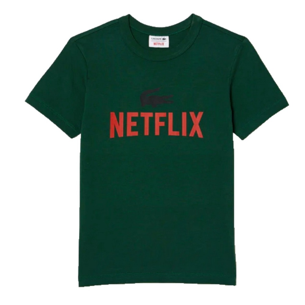 ‼️SALE‼️ Green Kids Lacoste Netflix short sleeve Shirt with Logo